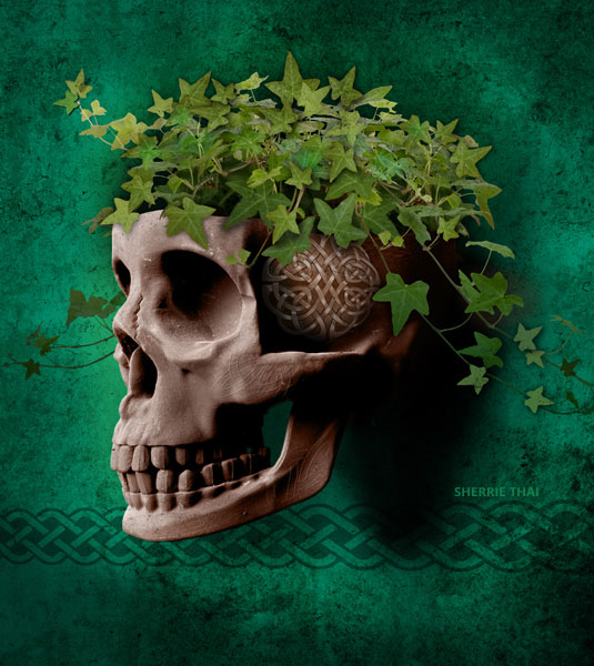 Green Ivy Skull Art by Sherrie Thai of ShaireProductions.com