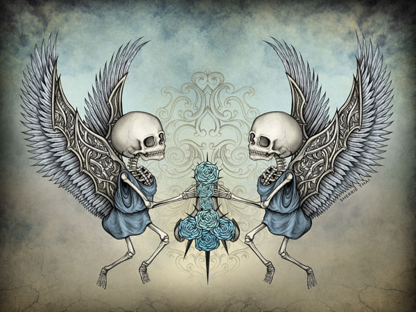 Forgotten Innocence, Skeleton Cherub Angels by Sherrie Thai of ShaireProductions.com