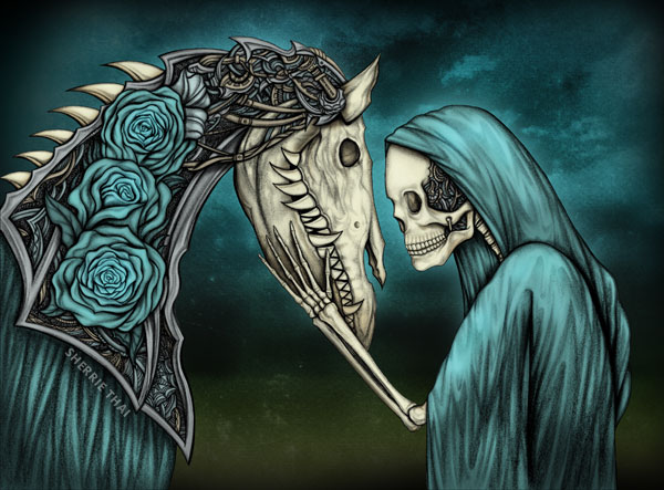 Momento Mori, Gothic Skeleton & Horse Art, by Sherrie Thai of Shaireproductions.com