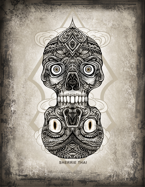 Dual Tibetan Skulls, art by Sherrie Thai of Shaireproductions.com