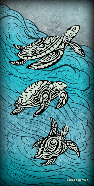 Swimming Tribal Turtles, art by Sherrie Thai of Shaireproductions.com