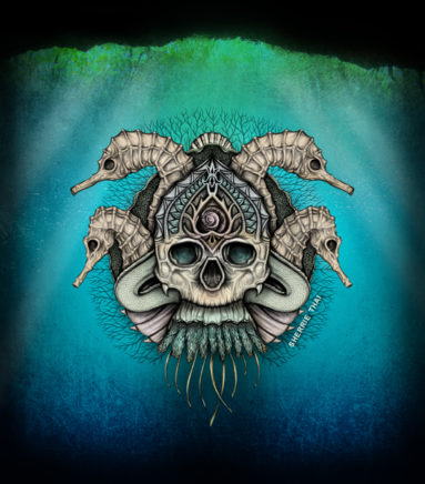 underwater sea skull art by sherrie thai