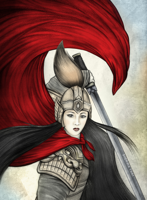 mulan female warrior portrait art by Sherrie Thai of Shaireproductions.com