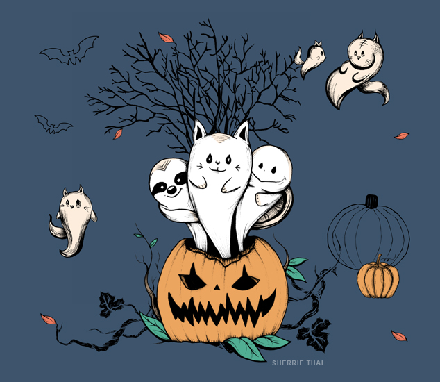 Premium AI Image  Pumpkin Ghost Elegance A Playful Cartoon
