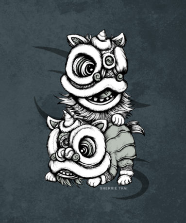 chinese lion dance pair drawing