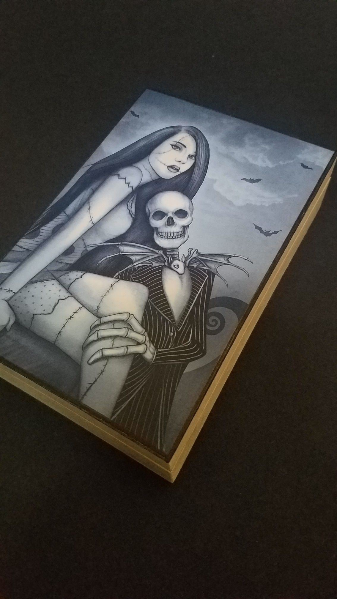 jack and sally wooden box 1, art by Sherrie Thai of Shaireproductions.com