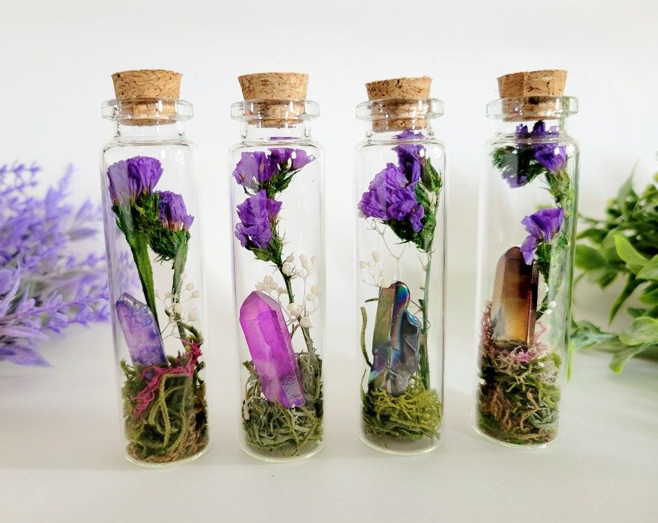 aura quartz crystal floral botanical jar decor, art by Sherrie Thai of Shaireproductions.com