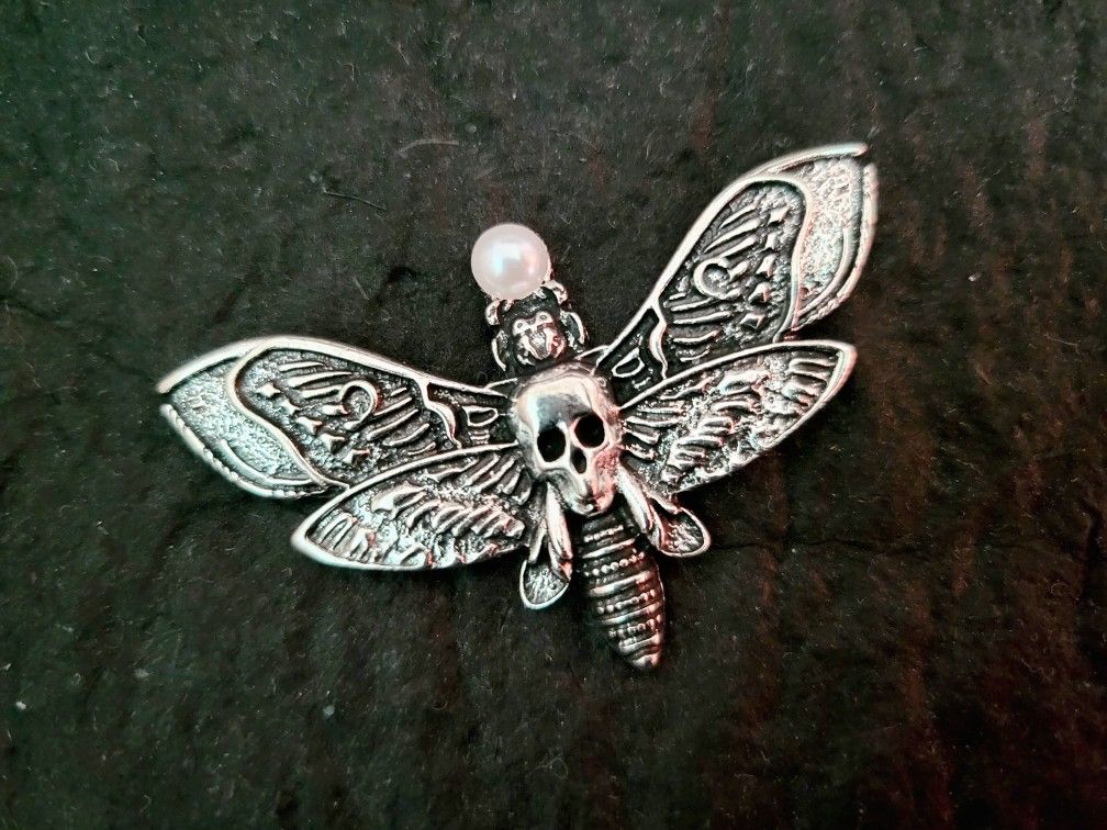 skull moth pin, art by Sherrie Thai of Shaireproductions.com
