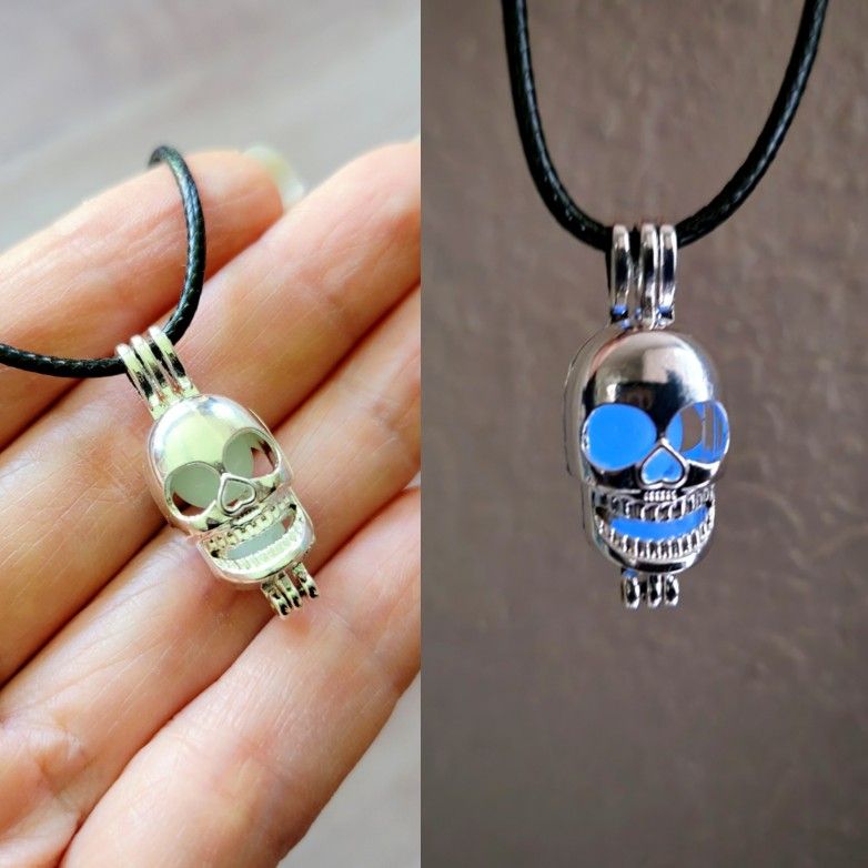 glow in the dark skull necklace, art by Sherrie Thai of Shaireproductions.com