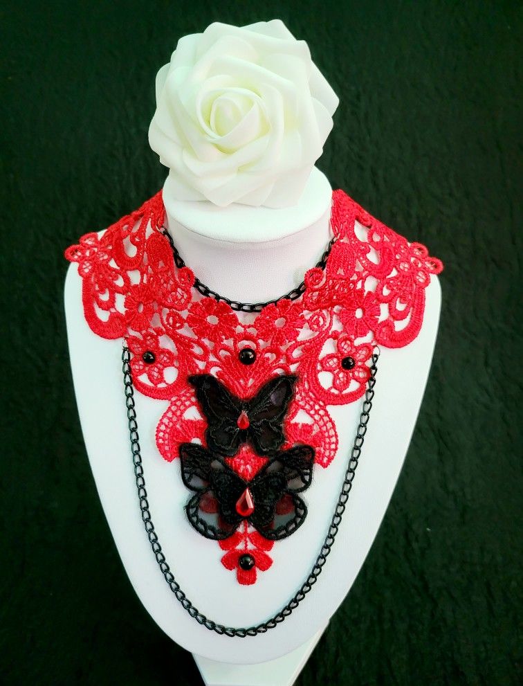 red black butterfly lace necklace, art by Sherrie Thai of Shaireproductions.com