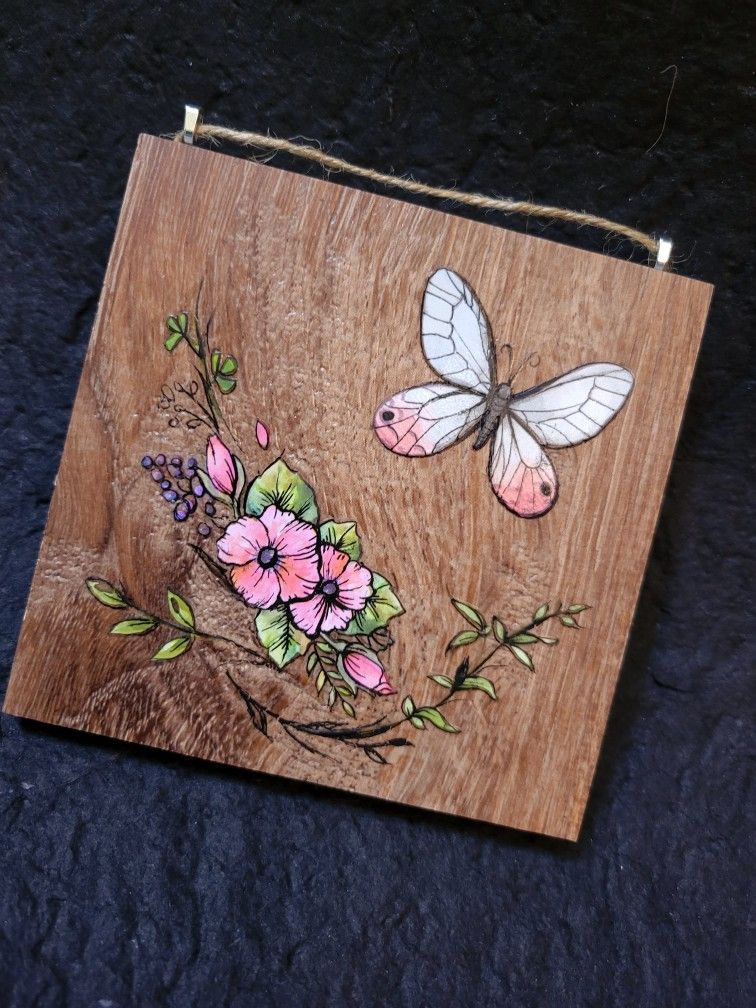 white pink butterfly art on wood, art by Sherrie Thai of Shaireproductions.com
