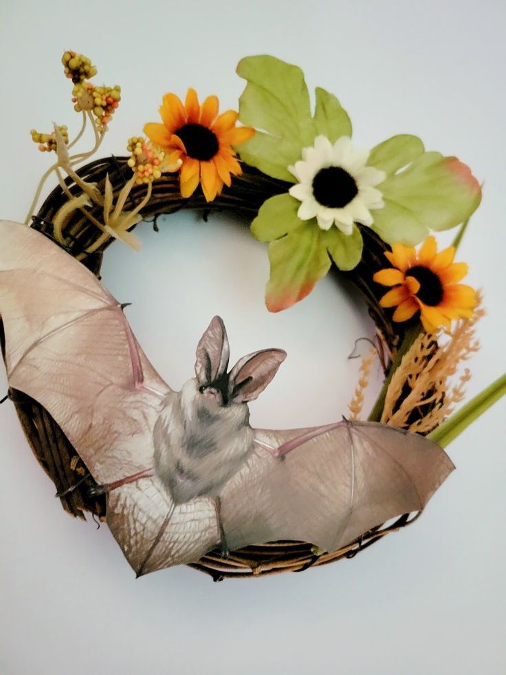 bat sunflower wreath art, art by Sherrie Thai of Shaireproductions.com