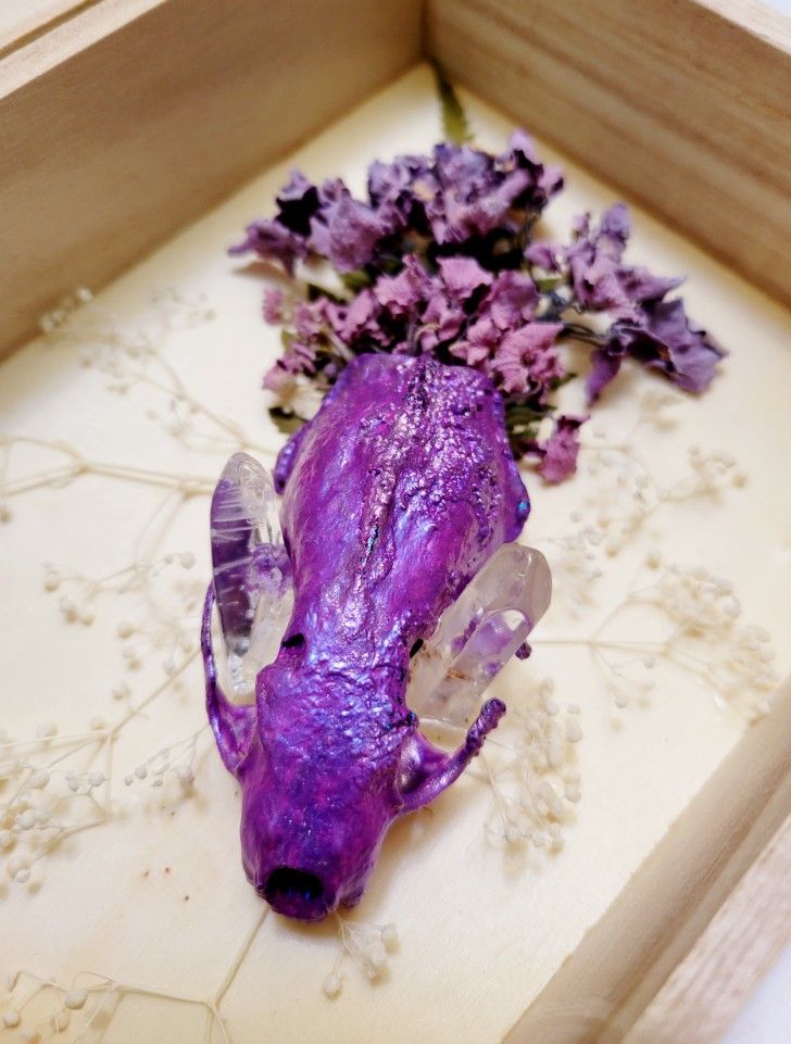 purple skull crystal decor, art by Sherrie Thai of Shaireproductions.com