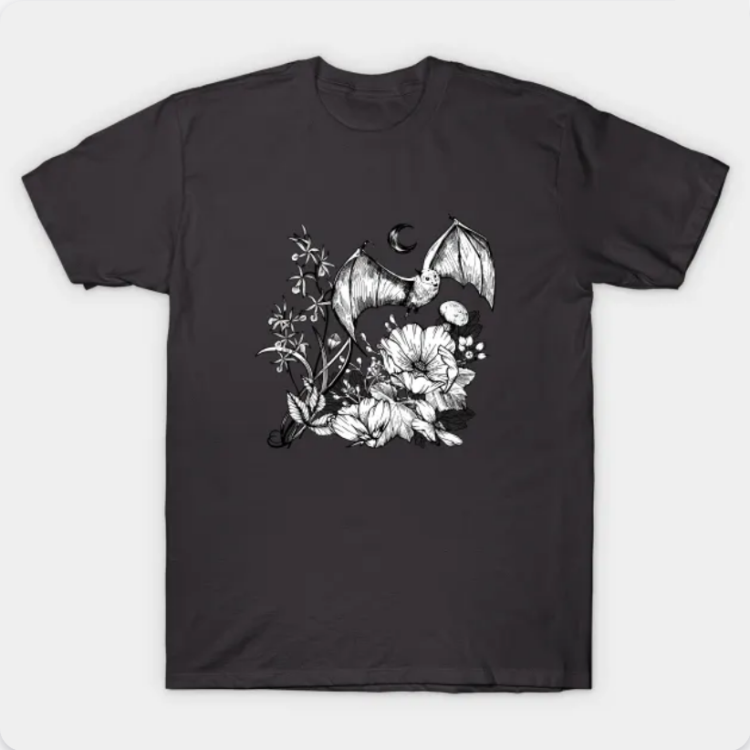 bat plants tee on Teepublic, art by sherrie thai of shaireproductions