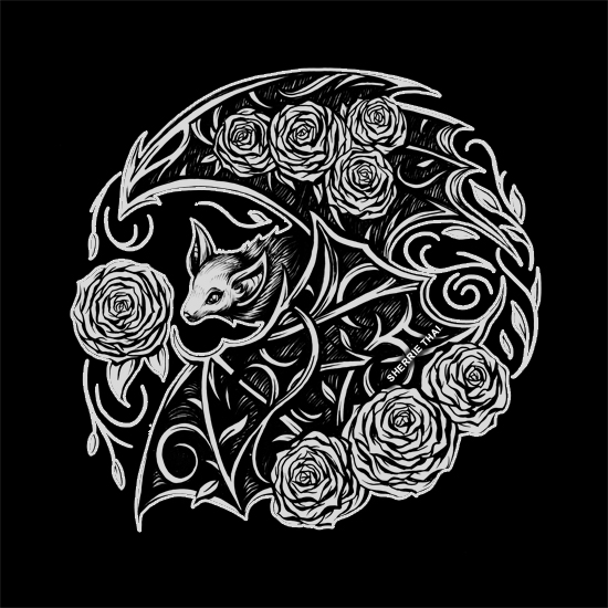 bat roses drawing, art by sherrie thai of shaireproductions